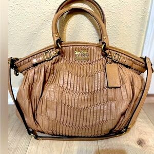 COACH F1182 Sophia Madison Beige Ruched Leather Large Bag